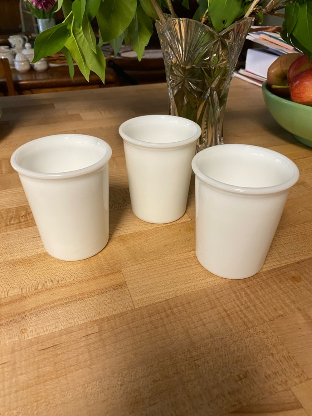Set of 3 White Milk Glass Tumblers - Classic Dining Drinkware